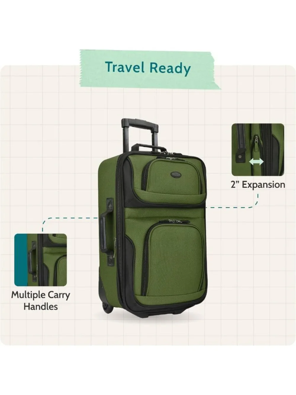 Lightweight Softside Rolling Carry-On Suitcase, 2-Wheel Travel Luggage, Orange